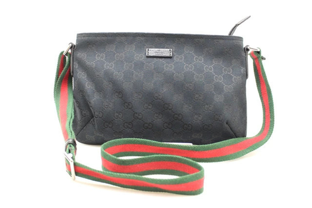 Gucci GG Canvas Calfskin Shoulder Bag Black Red Green